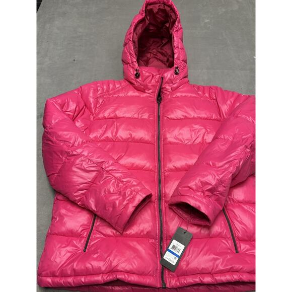 Guess Puffer Jacket Womens XL Magenta Pink Hooded Quilted Zip Pockets 119RN716 - Picture 1 of 12